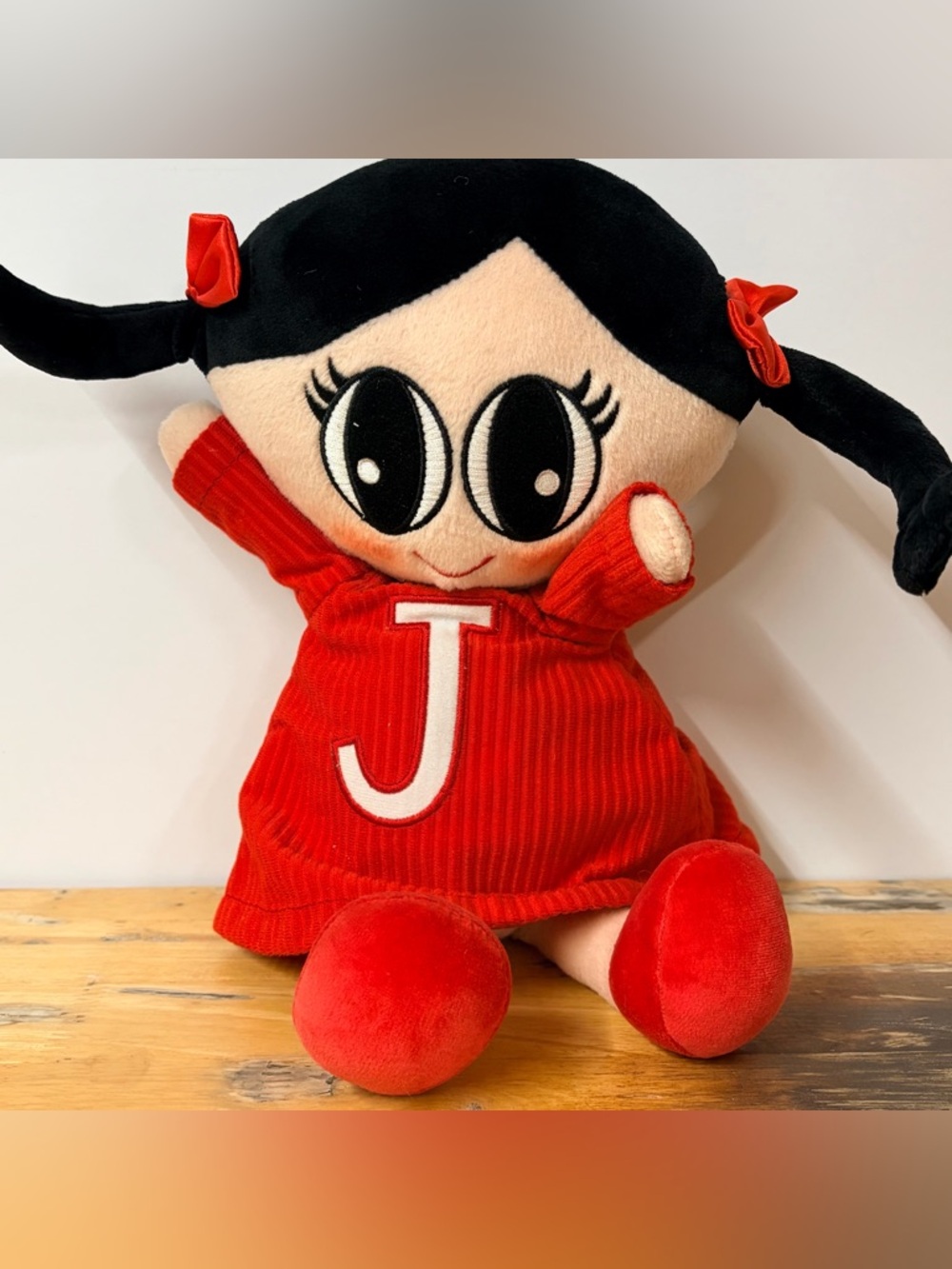 Juno Baby Doll Plush Stuffed Doll Toy 2009 14” HTF Doll Red Dress Large Eyes